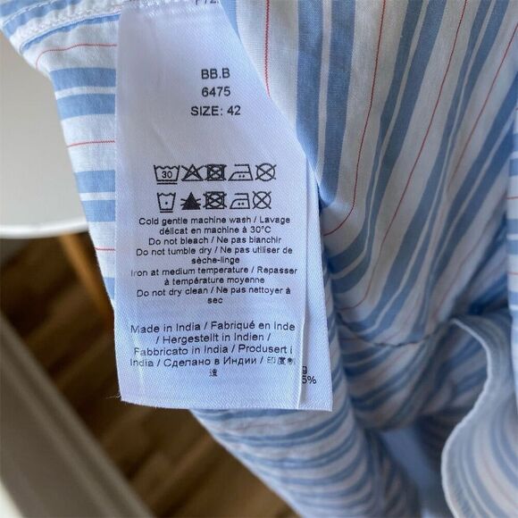 Ganni Women's Striped Draped Wrap Midi Dress Blue Size 42 Casual - Picture 5 of 11